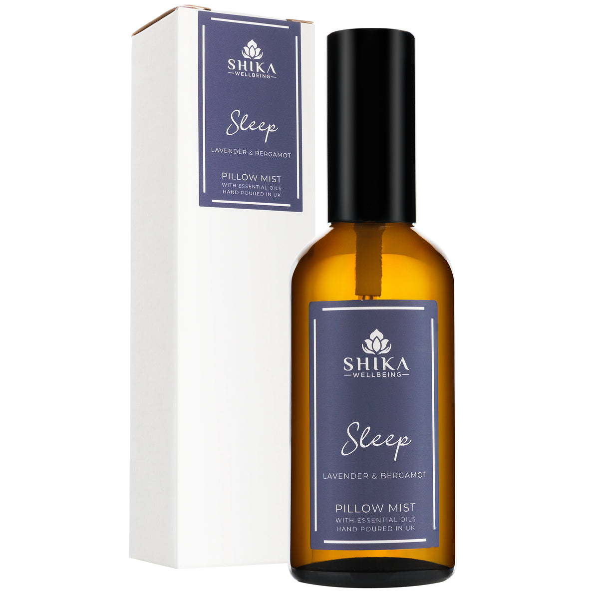 Shika Sleep pillow mist bottle and packaging on a white background