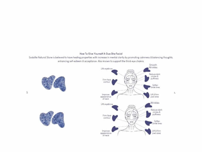 Sodalite Gua Sha Tool for Skin Radiance. Sodalite Crystal Gua Sha Tool for Facial Wellness.
