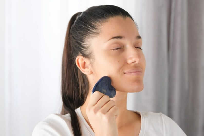 Sodalite Gua Sha Tool for Facial Rejuvenation. Sodalite Crystal Gua Sha Tool for Self-Care.