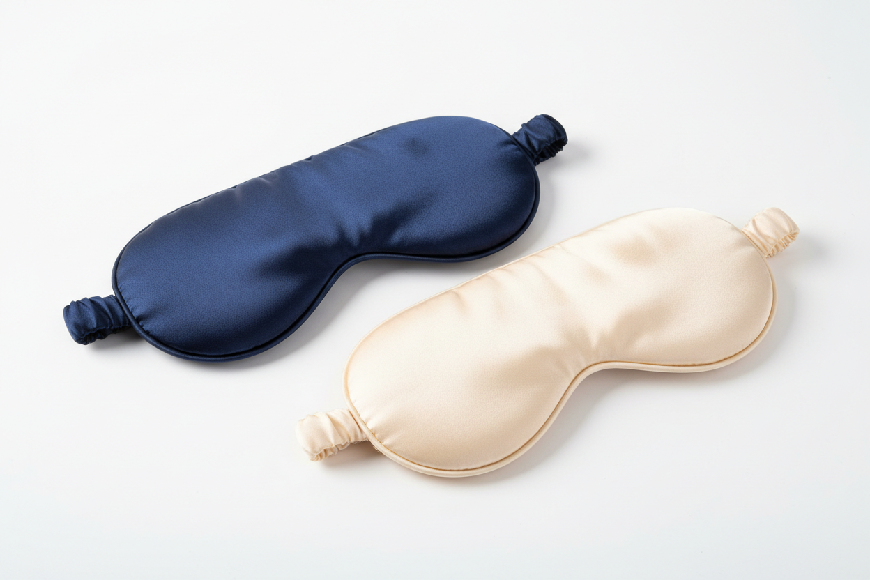 1 navy blue colour satin eye mask and 1 cream colour satin eye mask