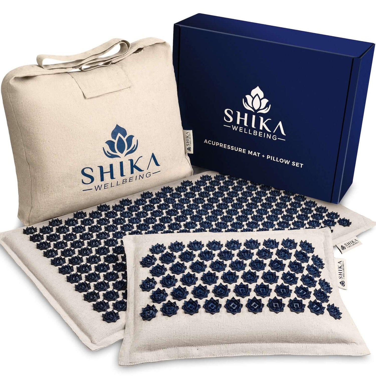 Premium Shika Acupressure mat and pillow set in a gift box wioth lavender infused inside pillow to enhance your relaxation journey