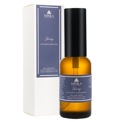 Shika Wellness Sleep lavender & bergamot essential oil bottle and packaging on a white background