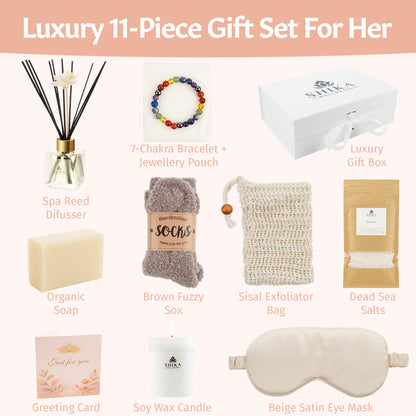 Luxury 11-piece gift set for her with various items displayed.