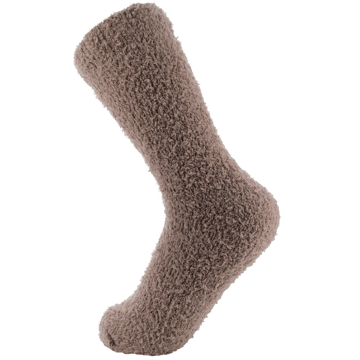 Brown fuzzy sock on a white background