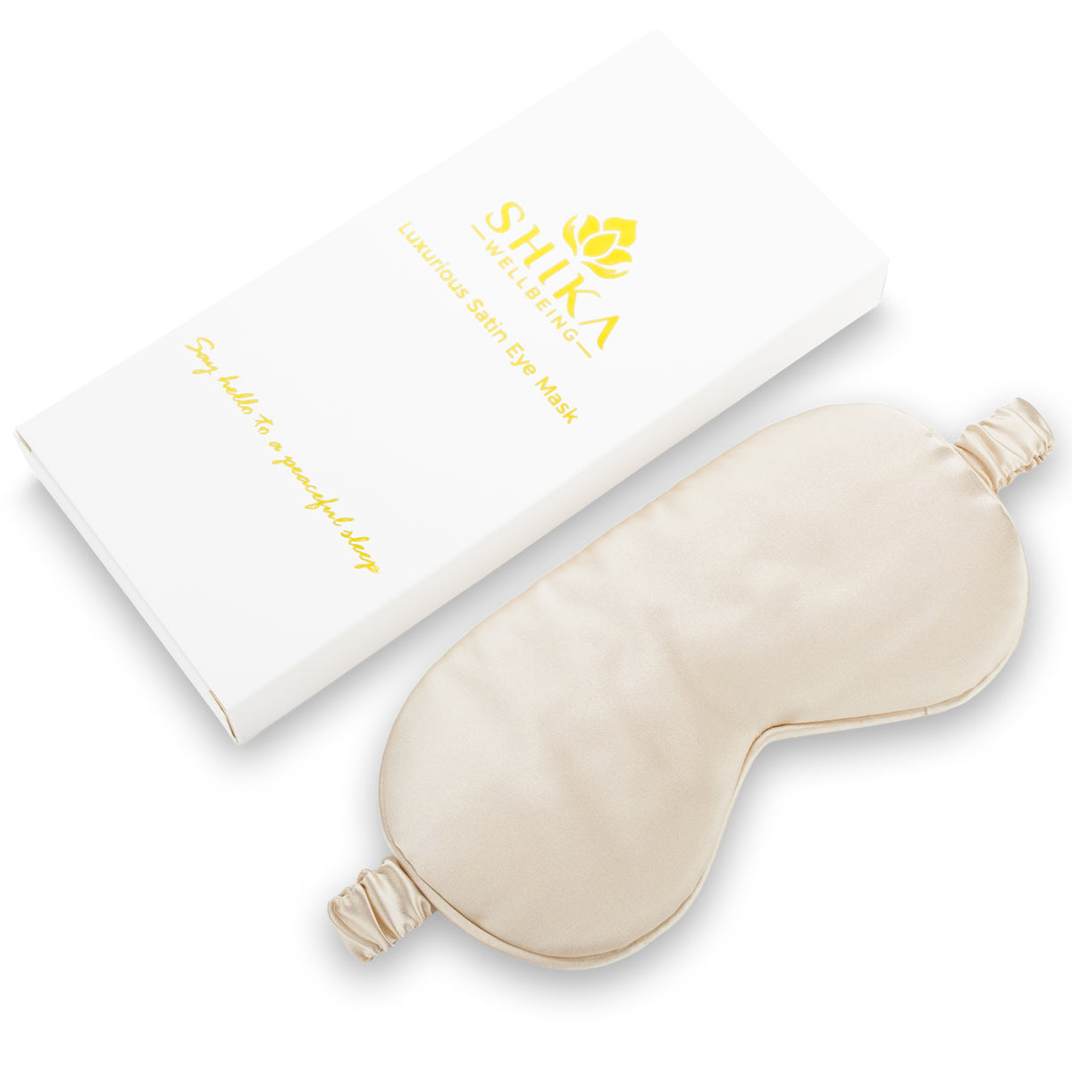 Silk eye mask with Shika branding on a white background