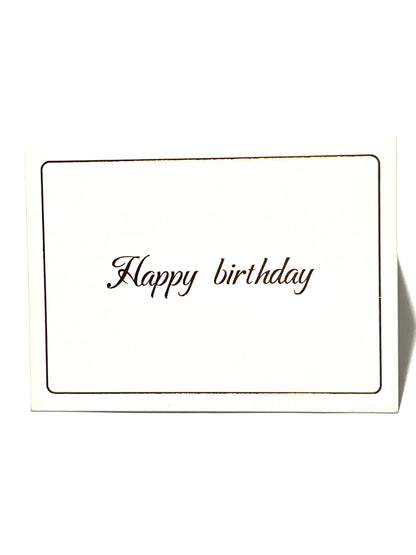 White card with 'Happy birthday' text on a white background