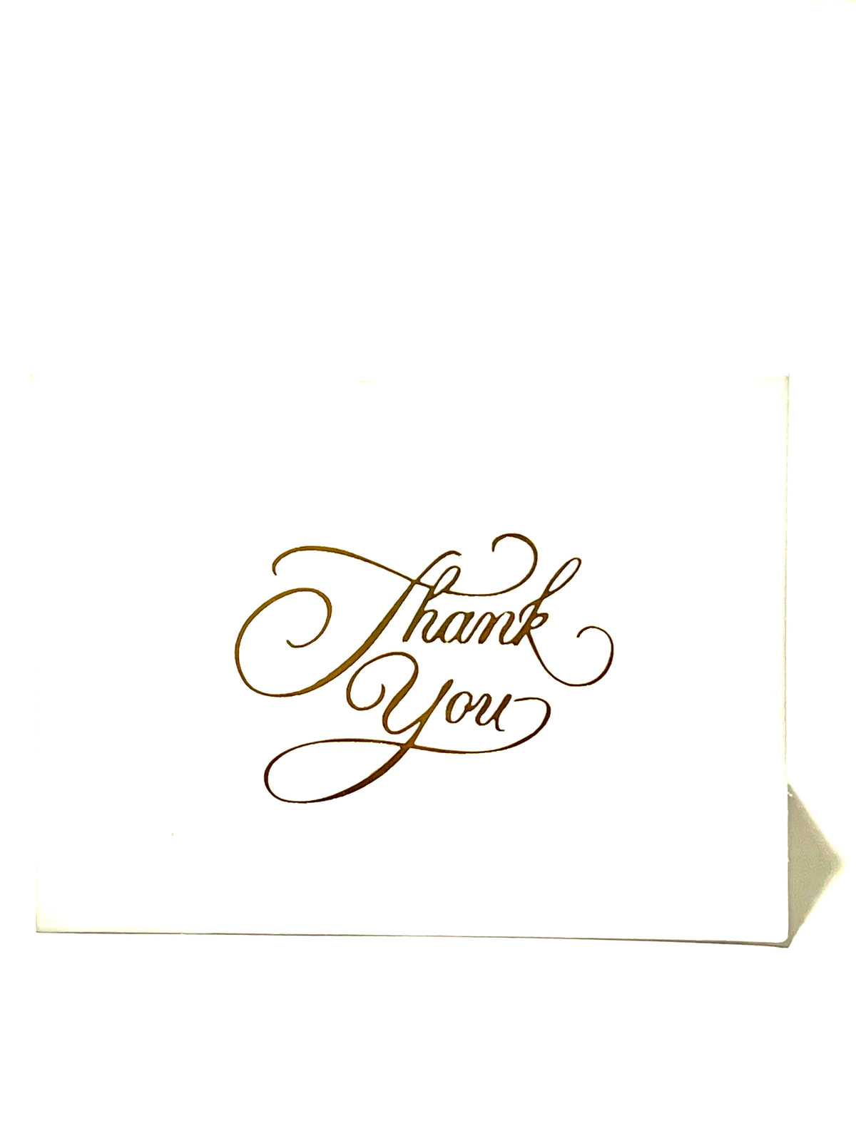 Card with 'Thank You' in cursive on a white background