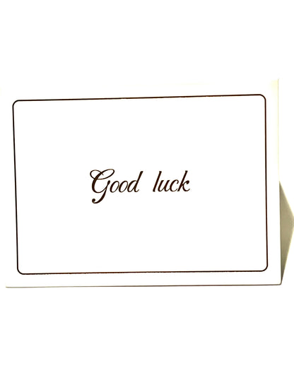 Card with 'Good luck' text on a white background
