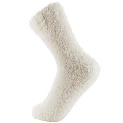 Pair of fluffy socks on a white background