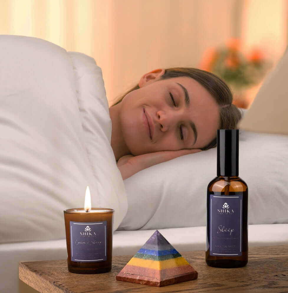As you soak, let the warm glow of the Bath Candle create a serene ambiance, while the Sleep Pillow Mist delicately scents your linens with a soothing blend of essential oils, preparing you for a night of undisturbed rest. And to enhance your spiritual well-being, the set includes a mesmerizing 7-Chakra Pyramid, radiating positive energy and harmony.
