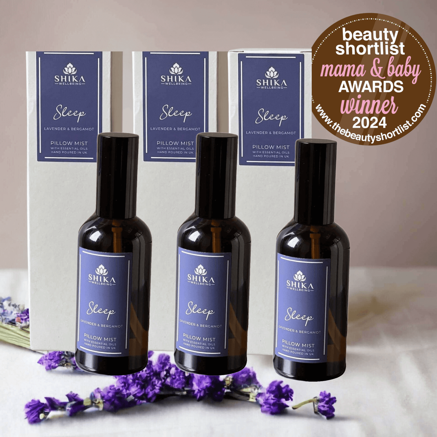 Shika Wellbeing Award-Winning Sleep Pillow Mist Trio Set for Better Sleep - Lavender & Bergamot