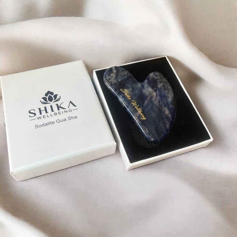 Sodalite Gua Sha Tool for Facial Lymphatic Drainage. Sodalite Crystal Gua Sha Tool for Anti-Aging Skincare.